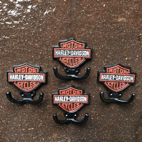 Harley- Davidson Motor Cycles 4 Cast Iron Hooks
