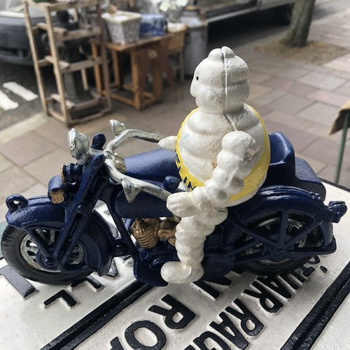 Michelin Man With Passenger In Side Car Cast Iron