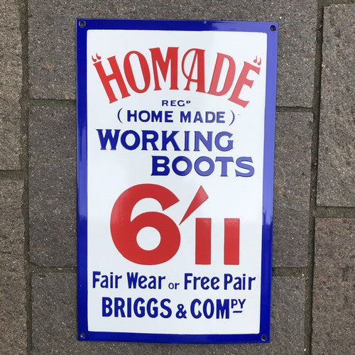 Homade Working Boots Enamel Sign