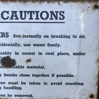 AW Bombs Precautions Antique Enamel Sign