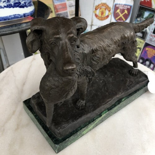 Bronze Gun Dog On Marble Base