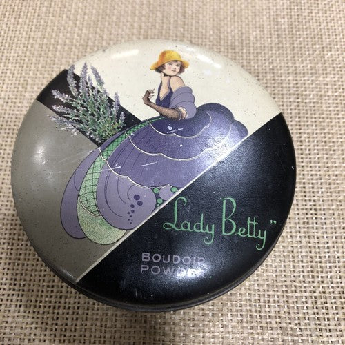Vintage Tin Lady Betty Boudoir Powder Advertising Tin Complete With Powder