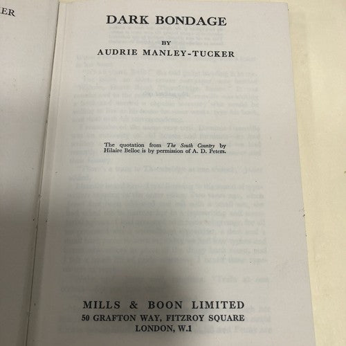 Dark Bondage Audrey Manley Tucker Vintage Mills & Boon