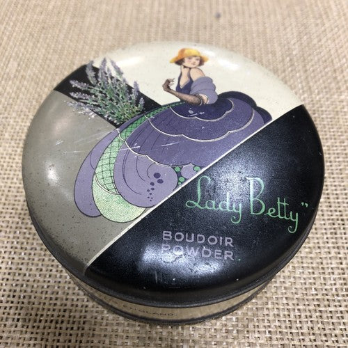 Vintage Tin Lady Betty Boudoir Powder Advertising Tin Complete With Powder