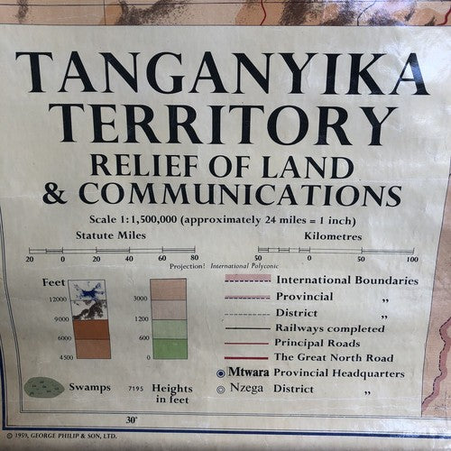 Philips Antique Wall Map If Tanganyika 1959âwall  Map
