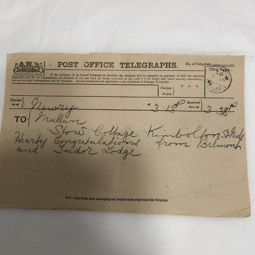 Post Office Telegraph Forms Seven Edwardian (1903)