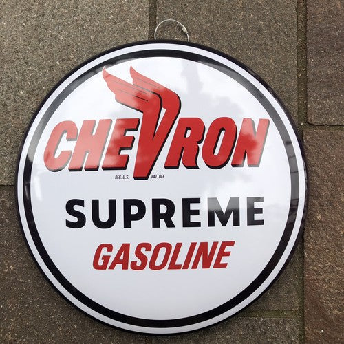Chevron Supreme Gasoline 40 Cms Domed Metal Sign