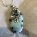 Genuine Dendritic Opal With Faceted Genuine Blue Topaz Silver Pendant