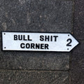 Bull Corner Arrow Cast Iron Sign