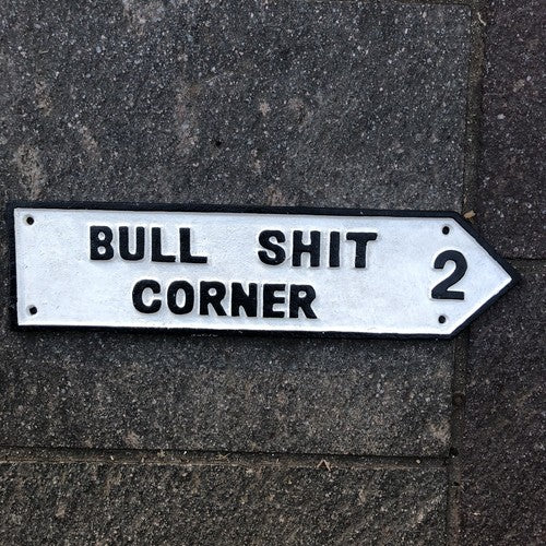 Bull Corner Arrow Cast Iron Sign