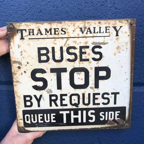 Thames Valley Buses Stop Request Double Sided Enamel Sign Original