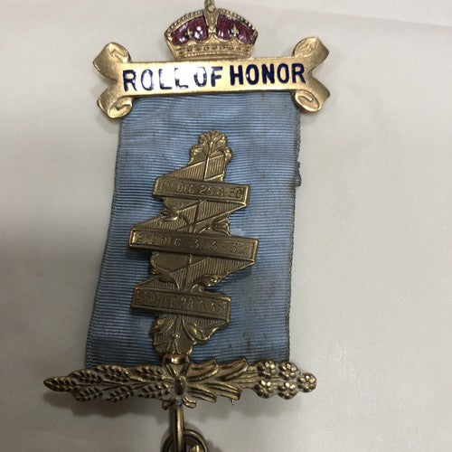 Masonic Roll Of Honor Gilt And Enamel Medal Local Interest
