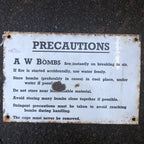 AW Bombs Precautions Antique Enamel Sign