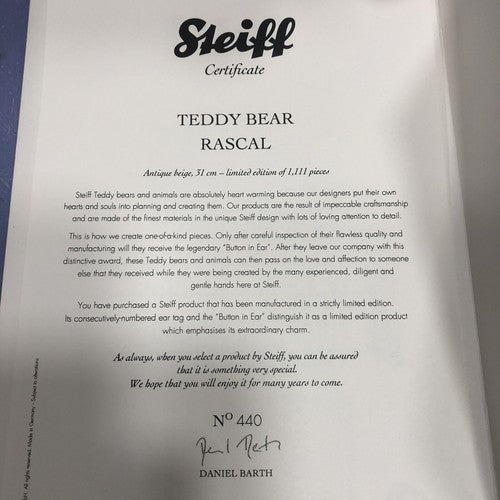 Steiff Rascal Ltd Bear No 440