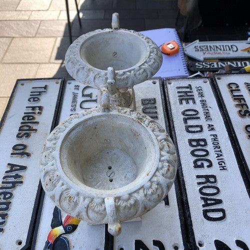 Pair Of Cast Iron Vintage Style Urns