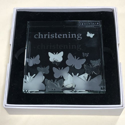 Spaceform Christening Glass Block 3 Inches Square Very Fine Scratch On Front