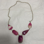 Genuine Pink Agate Quartz Gemstone Necklace