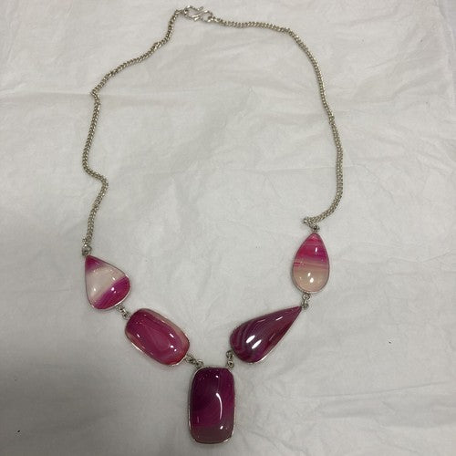 Genuine Pink Agate Quartz Gemstone Necklace
