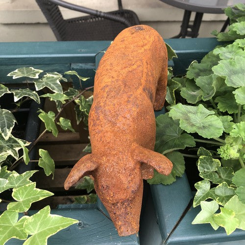 Pair Of Pigs Antiqued Style Garden Ornaments