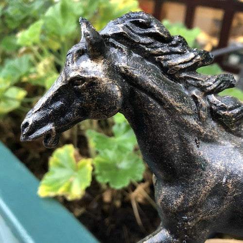 Horse Running Cast Iron On Wooden Base