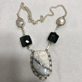 Genuine Dendritic Opal & Blue Quartz & Japanese River Biwa Pearl Sterling