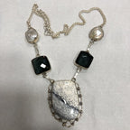 Genuine Dendritic Opal & Blue Quartz & Japanese River Biwa Pearl Sterling