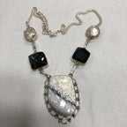 Genuine Dendritic Opal & Blue Quartz & Japanese River Biwa Pearl Sterling