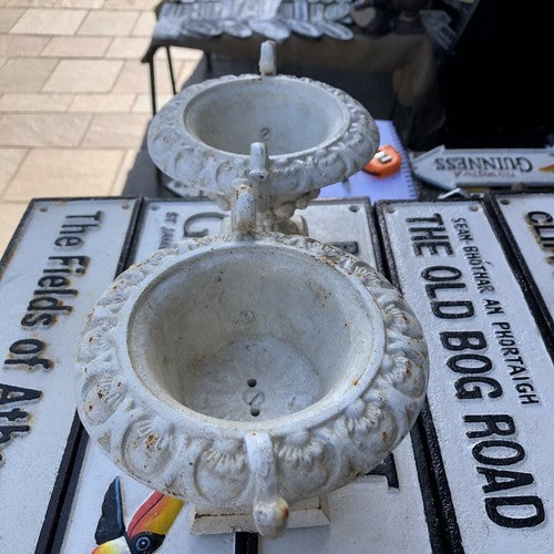Pair Of Cast Iron Vintage Style Urns