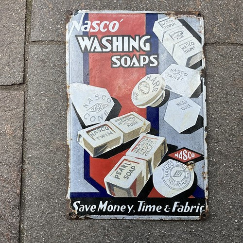 Nasco Antique Washing Soaps Sign Porcelain Enamel Advertising Collectible