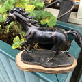 Horse Running Cast Iron On Wooden Base