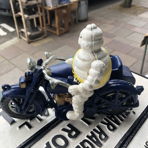 Michelin Man With Passenger In Side Car Cast Iron