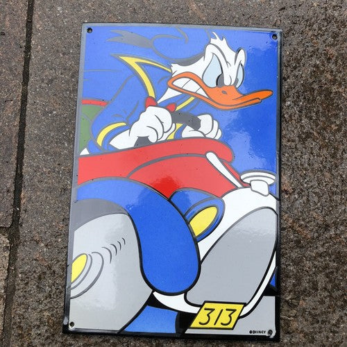 Donald Duck Driving Enamel Sign