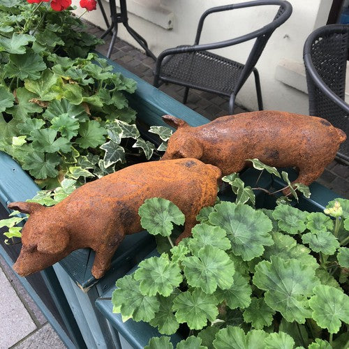 Pair Of Pigs Antiqued Style Garden Ornaments