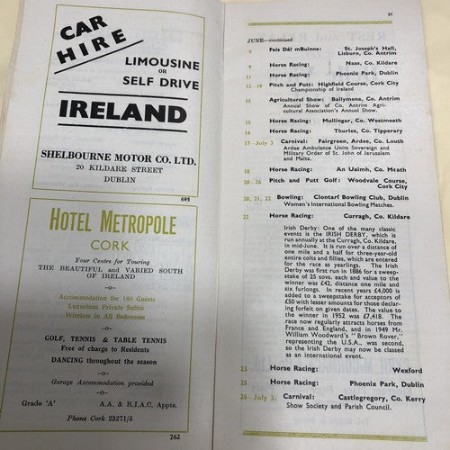 Calendar Of Events Ireland 1955 & Ireland The Western Counties