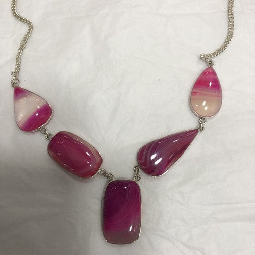 Genuine Pink Agate Quartz Gemstone Necklace