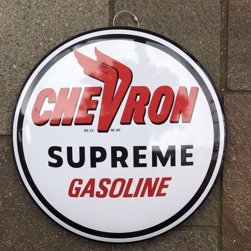 Chevron Supreme Gasoline 40 Cms Domed Metal Sign