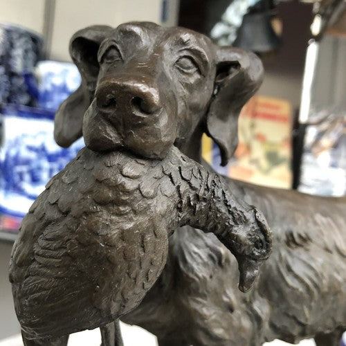 Bronze Gun Dog On Marble Base