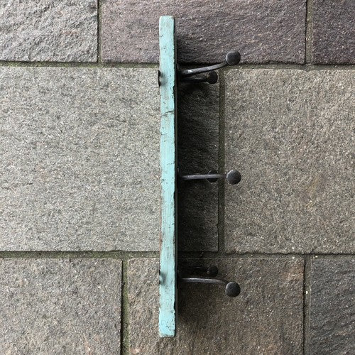 Distressed Vintage 3 Hook Wall Rack Powder Blue No2