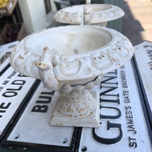 Pair Of Cast Iron Vintage Style Urns