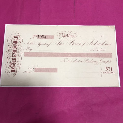 Irish Railwaymana Very Rare 1875 Cheque