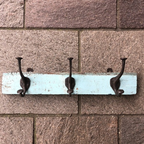 Distressed Vintage 3 Hook Wall Rack Powder Blue No2