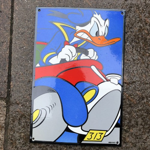 Donald Duck Driving Enamel Sign