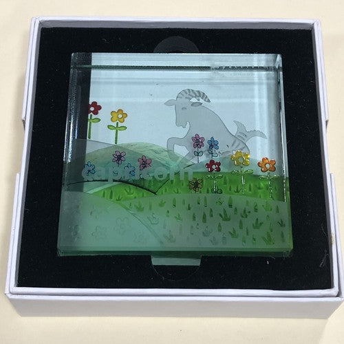 Capricorn Glass Block 3 Inches Square Boxed