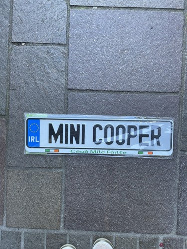 Mini Cooper Irish License Plate Sign