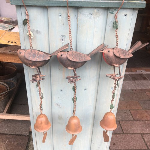 Three Robin Redbreast Metal Hanging Bell