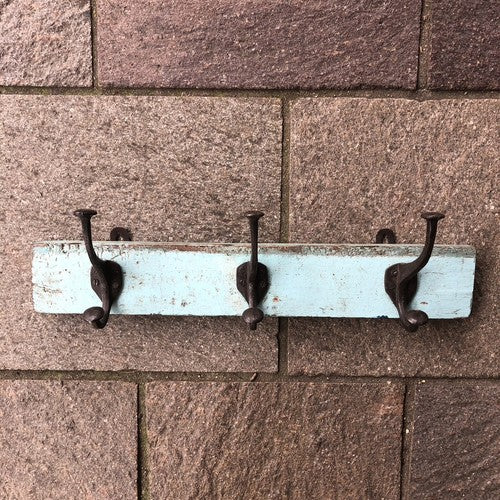 Distressed Vintage 3 Hook Wall Rack Powder Blue No2