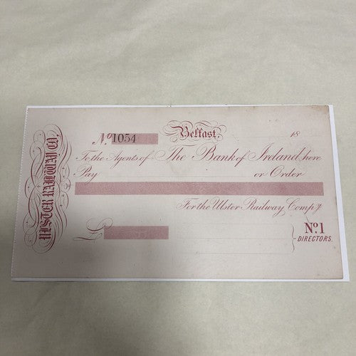 Irish Railwaymana Very Rare 1875 Cheque