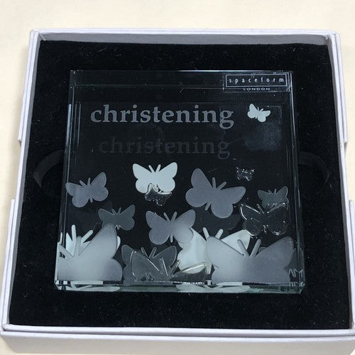 Spaceform Christening Glass Block 3 Inches Square Very Fine Scratch On Front