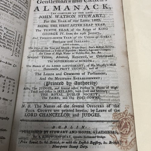 Watsons Almanack For 1829 Dublin Hardback Rare !!! See All Photographs