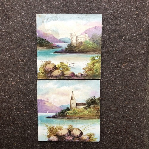 Pair Of Hand painted Vintage English Made Tiles